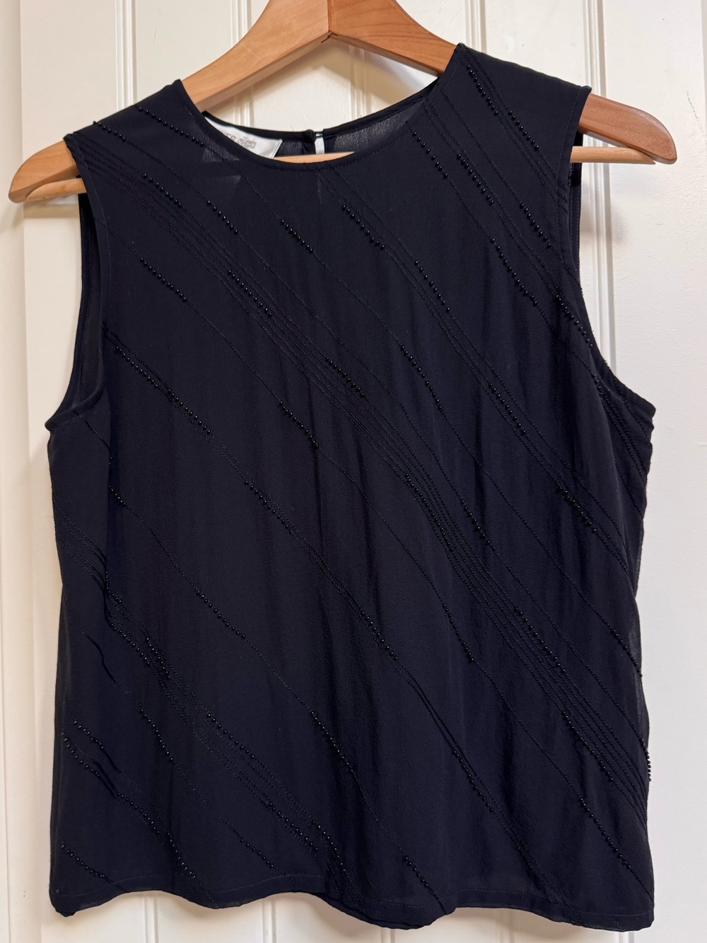Jones & Co Black Silk Beaded Shell Tank. Size 10